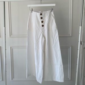 Zara White Linen Palazzo Pants with Buttons